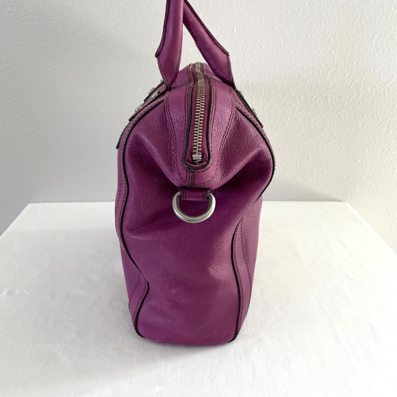Fossil Magenta Purple Satchel Bag w Cowhide Leather Pewter Silver-tone and Strap - Picture 8 of 14